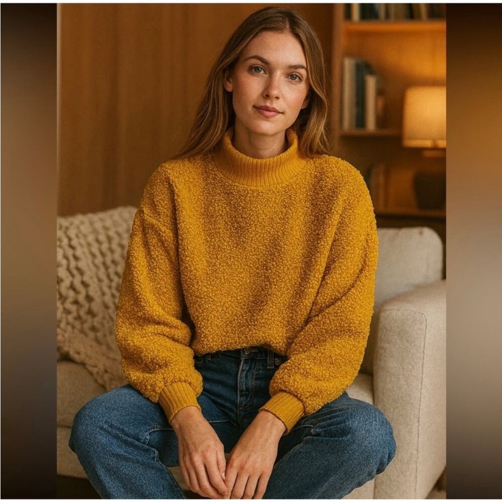 Anthropologie Mustard Yellow Fleece Sweatshirt